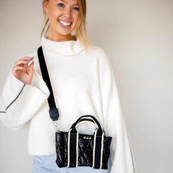 Mini Shiny Patent Black Quilted Crossbody Bag - Picture 3 of 7